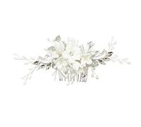 Lurrose Granos de cristal Peine del pelo Flor de cerámica blanca Joyería nupcial del pelo Peine del lado Broche cabello Accesorios boda Gorros para mujeres niñas