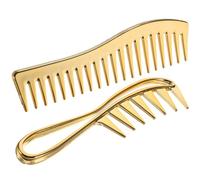 Lurrose Peine de Dientes Anchos Electrochapado 2 Piezas para Hombres Color Dorado, Peine para Peinar Cabello Mojado y Aceite, Herramienta Profesional para Cuidado y Estilizado en Casa