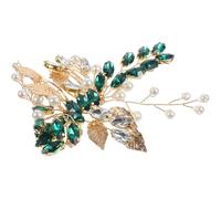 Lurrose Peine Lateral Cabello de Metal Gemas de Imitación Verdes y Hojas Plateadas, Accesorio para Novia y Damas de Honor, Tocado para Boda Elegante y Reutilizable, 1 Pieza