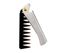Lurrose Peine Plegable de Acero Inoxidable para Hombres Mango Negro, Peine Portátil para Peinar y Estimular la Circulación Sanguínea, Herramienta de Peluquería Práctica y Compacta