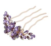 Lurrose Peineta Lateral para Cabello 4 Puntas y Gemas de Imitación, Horquilla Morada para Bodas y Fiestas, Accesorio para Novia y Niñas, Peine Elegante para Peinados Obsequios