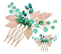 Lurrose Peinetas de Novia para Mujer Gemas de Imitación, Aleación Dorada, Ligeras y Decorativas, 2 Piezas para Fiesta y Aniversario