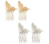 Lurrose Peinetas Metálicas Cabello Diseño de Ala, 4 Piezas (2 Doradas y 2 Plateadas), Accesorio Moda Cabello para Mujer y Niña, Horquillas Laterales para Peinados Elegantes y Uso Diario