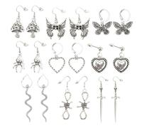 Lurrose Pendientes Colgantes Vintage Mujer 9 Pares Diseño de Araña, Corazón, Hongo, Serpiente en Aleación, Estilo Punk Decorativo Adecuado para Obsequio y Uso Diario