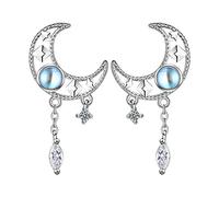 Lurrose Pendientes de Borlas de Luna Hueca de Cobre con Baño Plateado, 1 Par, Diseño Sencillo y Delicado, Accesorios para Mujer, Joyas Ligeras para Fiesta y Uso Diario