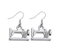 Lurrose Pendientes Diseño Vintage Creativos de Metal de Máquina de Coser en Color Plata para Estilistas y Mujeres Adecuado para Cumpleaños y Día de San Valentín