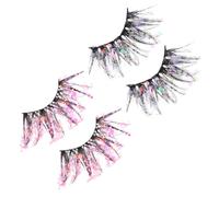 Lurrose Pestañas Postizas Luminosas 25mm Purpurina 3d Coloridas, 2 Pares Fluorescentes para Maquillaje Natural Escenario, Accesorios para Fiesta y Uso Profesional