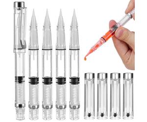 Lurrose Pinceles de Caligrafía y Gran Depósito de Tinta Conjunto de 5 Recargables Cuerpo Transparente para Escritura y Trazos Artísticos