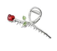 Lurrose Pinza Cabello Metálica Forma de Rosa Vintage Grande, Pasador de Mandíbula Antideslizante para Mujer, Accesorio Elegante para Peinados Diarios y Fiestas, Color Plata