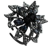 Lurrose Pinza Cabello Negra Forma de Flor y Pedrería de Imitación, de Metal, Cómoda y Decorativa para Mujer y Niña en Actividades Diarias