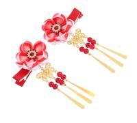 Lurrose Pinza Pelo en Algodón Rojo Estilo Japonés Flores y Campanas Ligera y Decorativa, Adecuado para Combinar Kimono Japonés