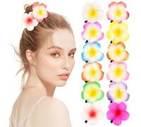 Lurrose Pinzas Cabello Flores de Plumeria Simuladas, Pack 12 Unidades, Clip de 6 Cm, Accesorio Multicolor para Mujer, Adecuado para Bodas, Fiestas Tropicales y Playa