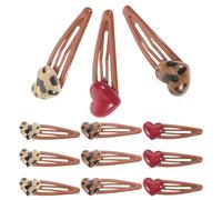 Lurrose Pinzas Pelo en Forma de Corazón Estampado de Leopardo, Set de 12 Piezas en Café, Rojo y Beige, Accesorios Cabello para Mujeres y Niñas, Ideales para Cabello Fino y Uso