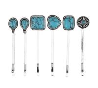 Lurrose Pinzas Pelo Estilo Chino Turquesa 6 Piezas Tamaño Mediano Flores y Corazones, Horquillas Metálicas Tradicionales para Mujer, Accesorios Retro para Peinados y Ocasiones Obsequios