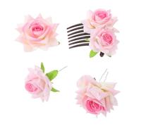 Lurrose Pinzas Pelo Flores de Rosas de Tela, 4 Piezas Pequeñas en Color Rosa, Clips en Forma de U para Novia y Niñas, Accesorios para Bodas, Fiestas y Uso Diario