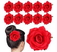 Lurrose Pinzas Pelo Flores Rojas de Tela, 12 Unidades, Pasadores de Flores Realistas para Decoración del Cabello Bohemio y Accesorios Versátiles para Peinados y Bodas