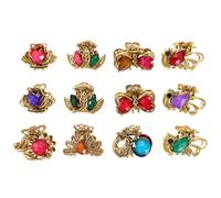 Lurrose Pinzas Pelo Pequeñas Vintage 12 Piezas, Mini Clips de Garra de Aleación Incrustaciones de Acrílico, Accesorios para Cabello Mujer, Sujetadores Antideslizantes Estilo Aleatorio