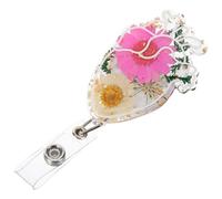 Lurrose Porta Tarjetas Identificativas Retráctil con Clip Decorativo Acrílico Reutilizable y Portátil para Enfermeros Seguridad y Oficina Diseño Transparente con Flores Secas