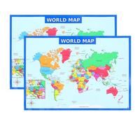 Lurrose Póster de Mapa del Mundo Grande para Pared 2 Piezas 50×35 Cm Resistente al Desgaste para Aula Escolar y Aprendizaje Infantil Mapas del Mundo Útiles Escolares