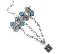 Lurrose Pulsera Boho Multicapa de Cadena de Mano Turquesa Vintage Anillo Integrado Azul Étnico para Mujer Accesorio de Joyería de Puño Ajustable para Uso Casual y Diario