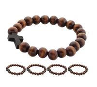 Lurrose Pulsera Cristiana de Cuentas de Madera Natural, Cruz de Fe, 5 Piezas Elásticas Unisex, Joyería Religiosa Católica para Oración y Uso Diario, Estilo Étnico Espiritual