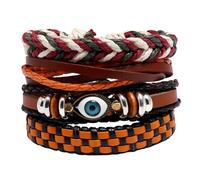 Lurrose Pulsera Trenzada Estilo Bohemio para Hombre 4 Piezas, Pulseras de Muñeca de Material Pu, Conjunto de Accesorios de Joyería Casual para Fiesta, Playa y Uso Diario
