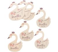 Lurrose Separadores de Armario para Ropa Niña Diseño Elegante de Cisne en Madera Khaki, Organizador Decorativo para Habitación Infantil, Pack de 7 Piezas