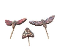 Lurrose Set de 3 Pinzas el Pelo Vintage Diseño de Libélula y Insecto, Accesorios Decorativos de Madera y Metal para Mujeres en Bodas y Fiestas Temáticas