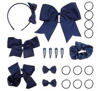 Lurrose Set de Accesorios Cabello de Niñas, 1 Juego Diadema Azul Oscuro, Pinzas y Lazos Pelo, Horquillas de Dibujos Animados, Ideales para Disfraces, Fiestas y Uso Diario