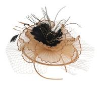 Lurrose Sombrero Fascinador Dorado Diadema Elástica Cómoda Plumas Artificiales para Mujer Elegante y Clásico para Boda y Fiesta de Té en Jardín