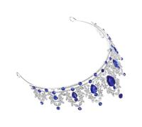 Lurrose Tiara Barroca Plateada Cristales Azul Real para Novia y Quinceañera, Diadema Pequeña Elegante para Bodas, Graduaciones y Fiestas Obsequios