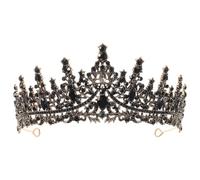 Lurrose Tiara de Boda Barroca Negra para Novia, Diadema de Gemas de Imitación en Aleación, Accesorio Vintage para Mujeres en Eventos Obsequios