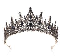 Lurrose Tiara de Boda Barroca para Mujer Gemas de Imitación Negros, Diadema Nupcial Vintage Ajustable, Accesorio para Eventos y Fiestas Obsequios