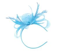 Lurrose Tocado Fascinador para Mujer Velo y Plumas Artificiales, Diadema y Pinza Cabello, Color Azul Lago, Sombrero de Té Elegante para Bodas y Fiestas Formales