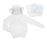 Lurrose Traje de Apicultor Blanco de 1 Set Guantes Largos, Material de Poliéster y Gamuza, Diseño Transpirable que Protege contra Insectos Voladores para Trabajo en Apicultura