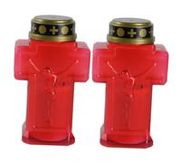Lurrose Velas LED sin Llama Forma de Cruz de Jesús, Decoración Religiosa Roja para Iglesia y Cementerio, 2 Piezas Reutilizables para Ambiente Festivo y Oración