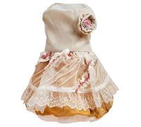 Lurrose Vestido Talla XS-XXL de Satén y Malla Falda de Perro para Perro Dorado Cómodo y Suave para Fiestas y Празд Holidays y Gatos