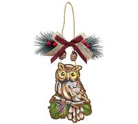 LUSandy Kit de pintura de diamantes de búho de Navidad 5D para colgar con conos de pino, bayas, forma especial, arte de diamante, arte de pared, colgante de ventana para el hogar, jardín, pared,