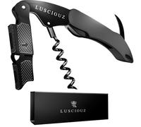 LUSCIOUZ The Helix Professional Waiters - Sacacorchos de doble acción, abrebotellas de cerveza y cortador de papel de aluminio (titanio negro 101)