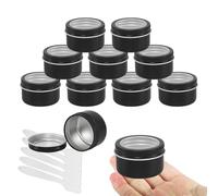 LusDoly 10 Piezas Tarros de Aluminio 50 ml Negro con Tapa Rosca Ventana - Lata Aluminio Redonda D50mm x H32mm - Botes Metálicos Pequeños para Cosmética, Velas DIY, Almacenamiento y Viaje