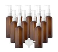 LusDoly 12 Piezas 100ml Marrón Recargable Botellas de plástico con Transparente Bomba para Recipiente Vacías Bomba de Prensa Dispensadores de Jabón Botes loción Botella