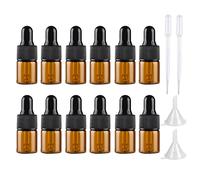 LusDoly 12 Piezas 2ml Frascos Cuentagotas de Vidrio Marrón Mini Botellas de Aceite Esencial Envase Cosmético Muestra Embalaje Frasco Tarro con Cristal Cuentagotas