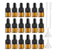 LusDoly 25 Piezas 1ml Frascos Cuentagotas de Vidrio Marrón Mini Botellas de Aceite Esencial Envase Cosmético Muestra Embalaje Frasco Tarro con Cristal Cuentagotas