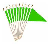 LUSEOAN 20 Pack Green Mini Pennant Wood Stick Sublimation Flag Set 5x8 Inch Solid Color Blank Hand Held Small Miniature Triang