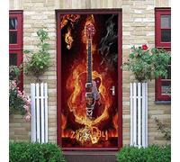 LuSeven 3D vinilos decorativos Llama música rock guitarra 85x215cm xtraíble Impermeable DIY Adhesivo Decorativo de Puerta Autoadhesivo de Bricolaje Pegatinas de Pared Decoración de Hogar Arte