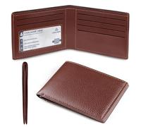 luseyfj Cartera plegable delgada para hombre con ventana transparente para identificación y 6 ranuras para tarjetas de crédito, carteras plegables minimalistas hechas a mano para hombres, cartera