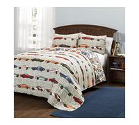 Lush Decor Beige Car Kids' 2-Piece Race Cars-Juego de edredón de 2 Piezas, Poliéster, Azul y Naranja, Cama Individual, 2