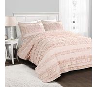 Lush Decor Belle Juego de Ropa de Cama de 3 Piezas con Volantes Estilo rústico, Algodón, Rosa Blush, Full/Queen