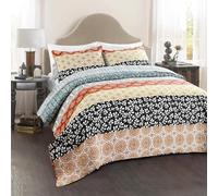 Lush Decor Bohemian Stripe Rayas Bohemias, Algodón, Turquesa y Naranja, Full/Queen, 3