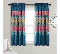 Lush Decor Boho Chic - Par de Paneles de Cortina para Ventana con filtrado de luz, 63 Pulgadas de Largo x 52 Pulgadas de Ancho, Turquesa y Azul Marino